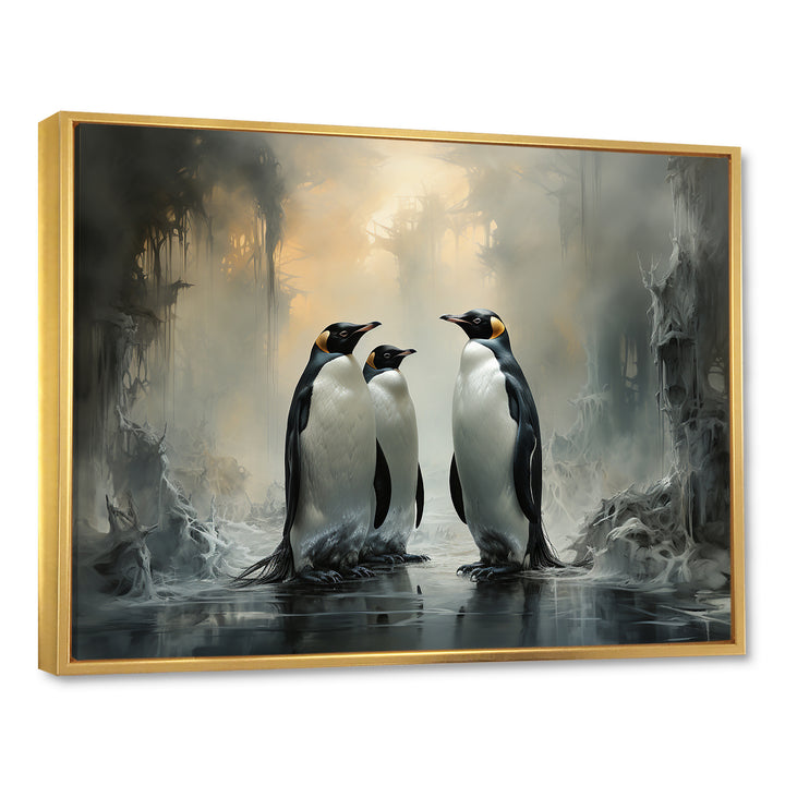 Penguin Family Elegance In Snow - Penguin Large Canvas Wall Art