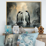 Penguin Family Elegance In Snow - Penguin Large Canvas Wall Art