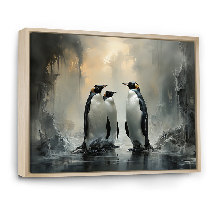 Penguin Family Elegance In Snow - Penguin Large Canvas Wall Art