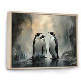 Penguin Family Elegance In Snow - Penguin Large Canvas Wall Art