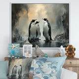 Penguin Family Elegance In Snow - Penguin Large Canvas Wall Art