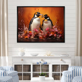 Flower Couple Penguin S World - Penguin Canvas Wall Art