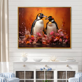 Flower Couple Penguin S World - Penguin Canvas Wall Art