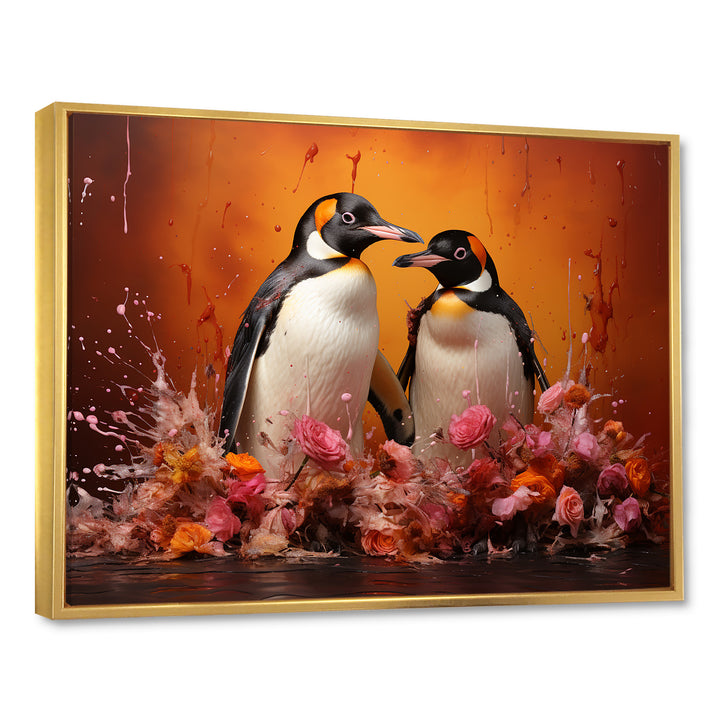 Flower Couple Penguin S World - Penguin Canvas Wall Art