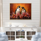 Flower Couple Penguin S World - Penguin Canvas Wall Art