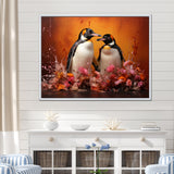 Flower Couple Penguin S World - Penguin Canvas Wall Art