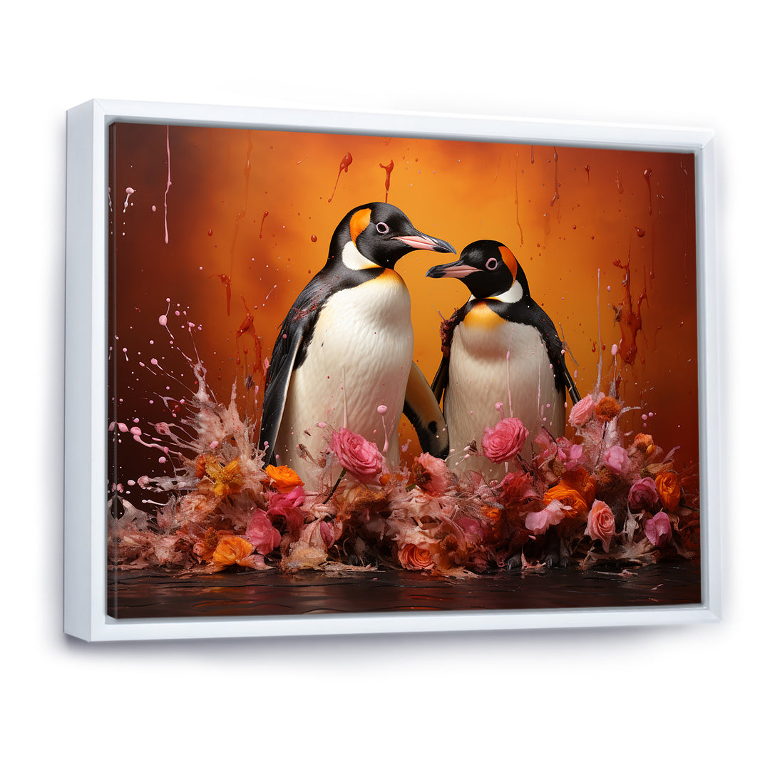 Flower Couple Penguin S World - Penguin Canvas Wall Art