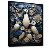 Monochrome Penguin Playfulness - Blue Penguin Wall Art