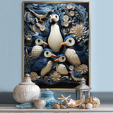 Monochrome Penguin Playfulness - Blue Penguin Wall Art