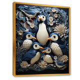 Monochrome Penguin Playfulness - Blue Penguin Wall Art