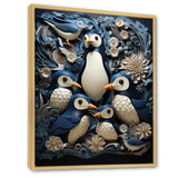Monochrome Penguin Playfulness - Blue Penguin Wall Art