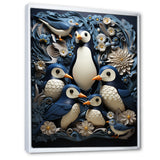 Monochrome Penguin Playfulness - Blue Penguin Wall Art