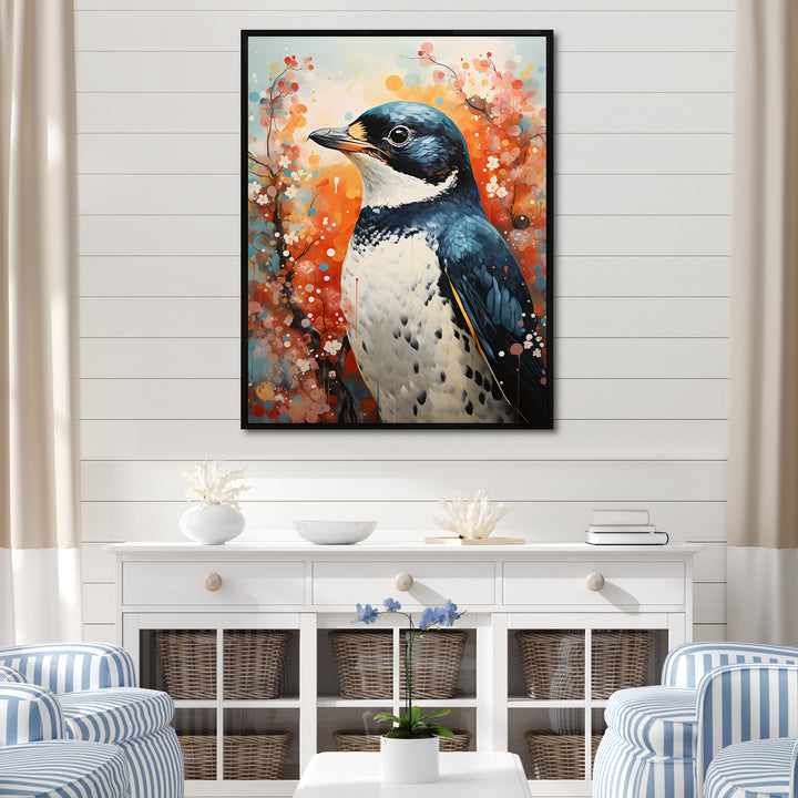 Curious Flower Penguin Scenery - Penguin Large Canvas Wall Art