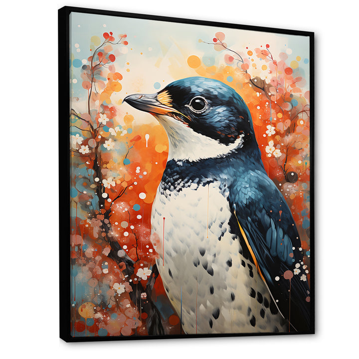 Curious Flower Penguin Scenery - Penguin Large Canvas Wall Art