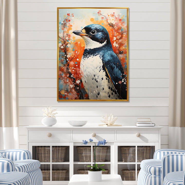 Curious Flower Penguin Scenery - Penguin Large Canvas Wall Art