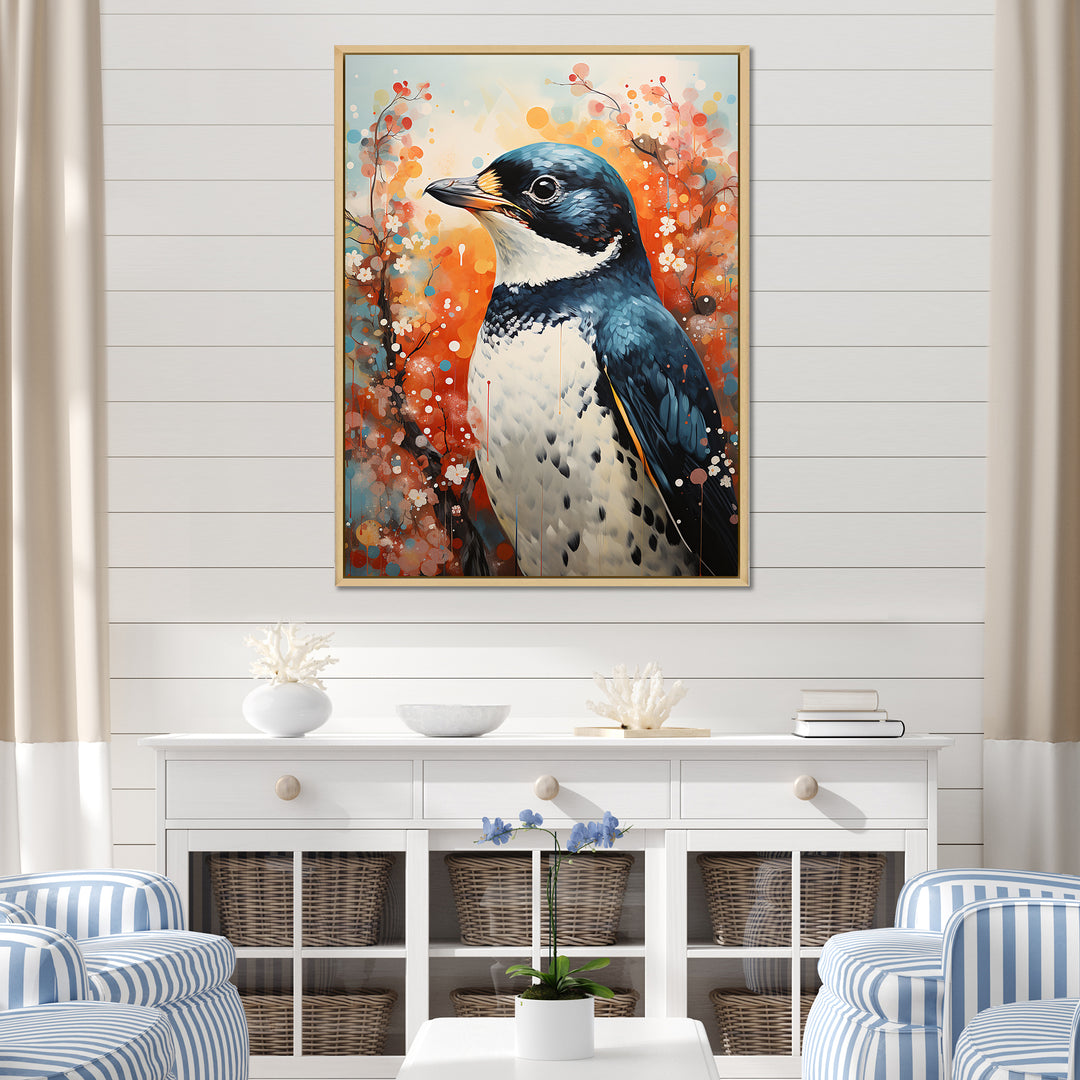 Curious Flower Penguin Scenery - Penguin Large Canvas Wall Art