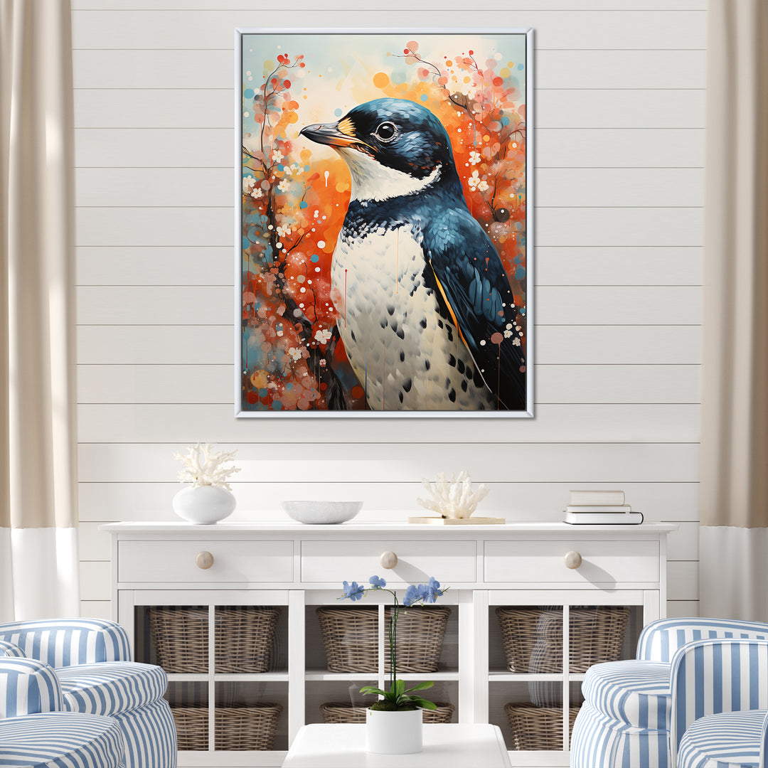 Curious Flower Penguin Scenery - Penguin Large Canvas Wall Art