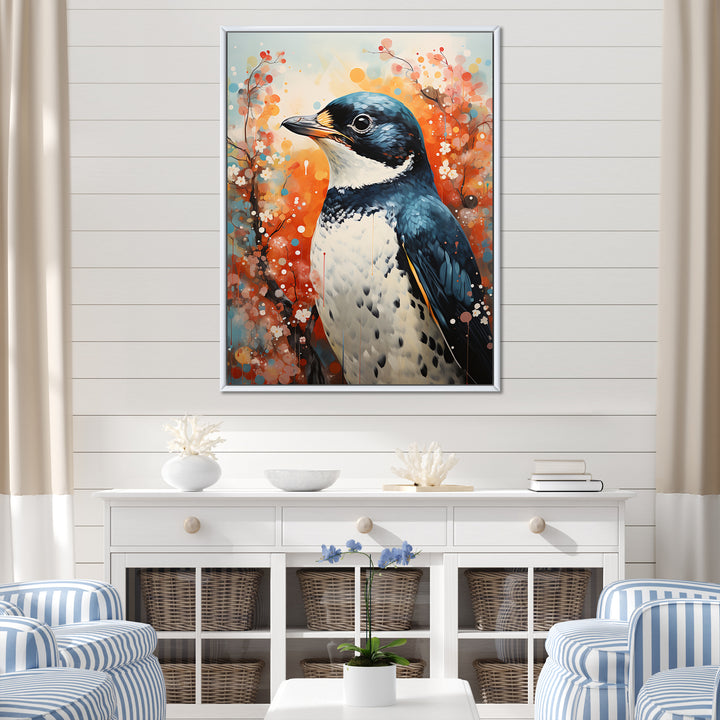 Curious Flower Penguin Scenery - Penguin Large Canvas Wall Art