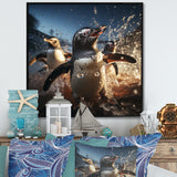 Playful Water Penguin Waltz - Penguin Bedroom Wall Art