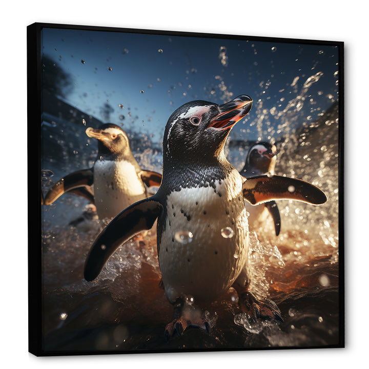 Playful Water Penguin Waltz - Penguin Bedroom Wall Art