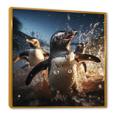 Playful Water Penguin Waltz - Penguin Bedroom Wall Art