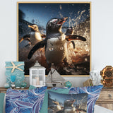 Playful Water Penguin Waltz - Penguin Bedroom Wall Art