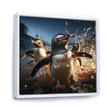 Playful Water Penguin Waltz - Penguin Bedroom Wall Art