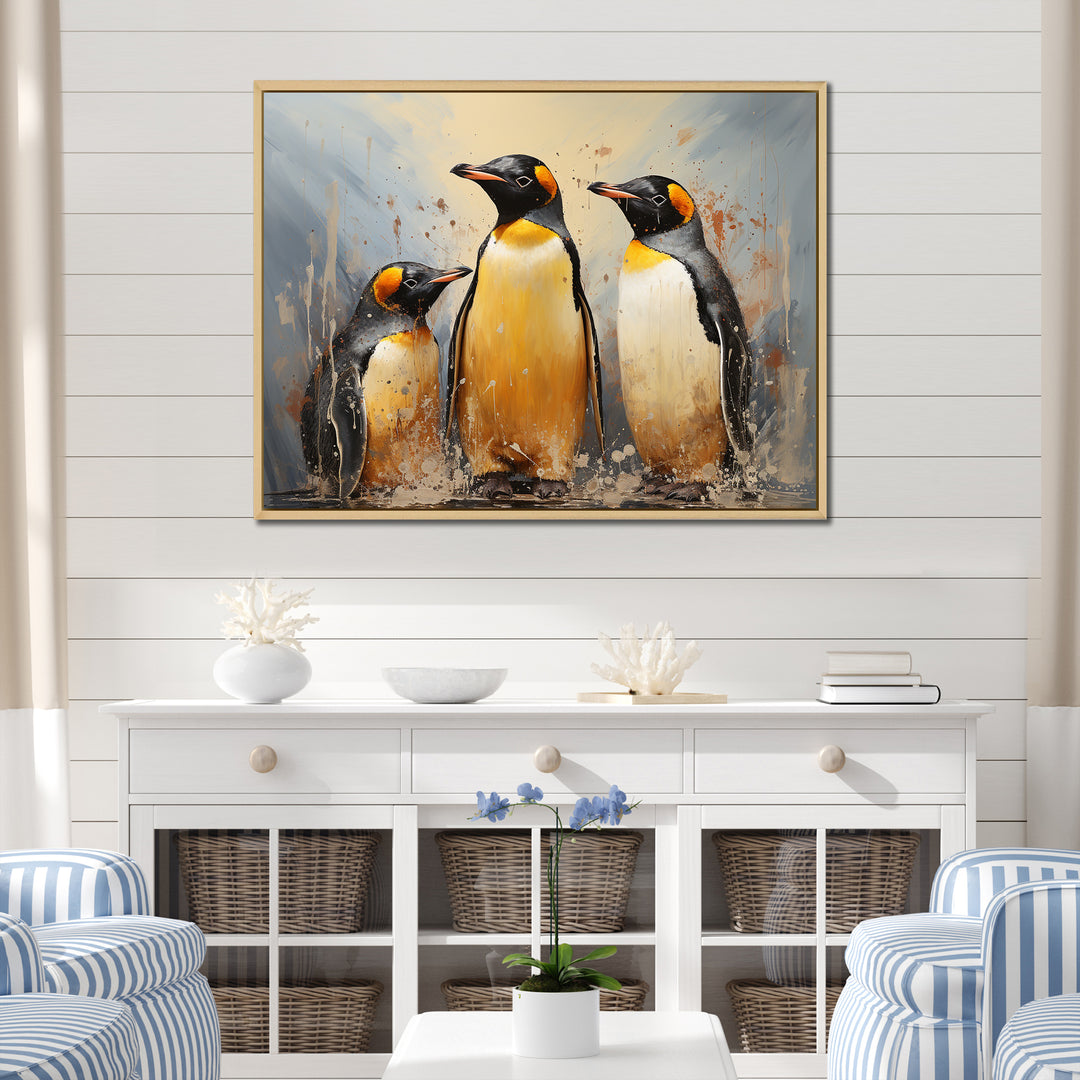 Playful Snow Wonders Penguins - Penguin Canvas Wall Art