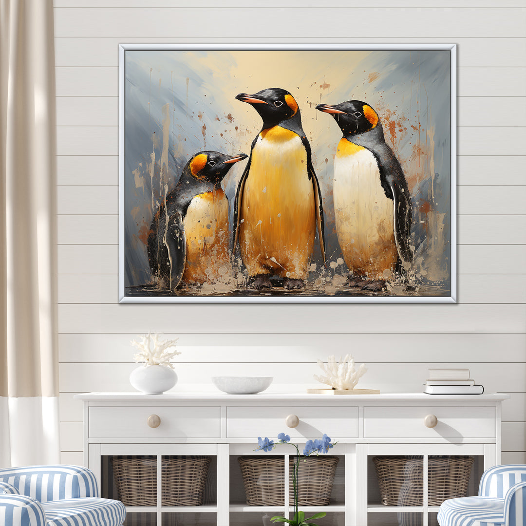 Playful Snow Wonders Penguins - Penguin Canvas Wall Art
