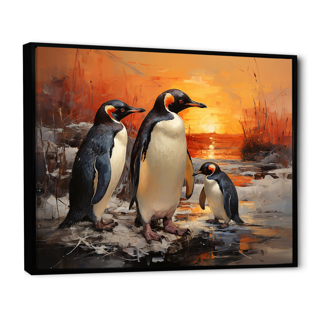 Playful Sunset Snow Wonders Penguins - Penguin Wall Art Prints