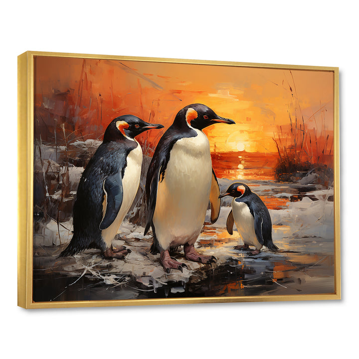 Playful Sunset Snow Wonders Penguins - Penguin Wall Art Prints