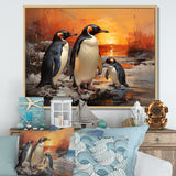 Playful Sunset Snow Wonders Penguins - Penguin Wall Art Prints