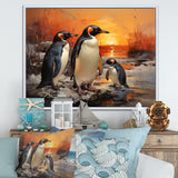 Playful Sunset Snow Wonders Penguins - Penguin Wall Art Prints