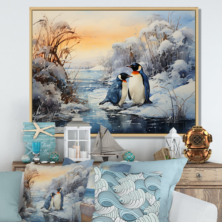 Penguins Winter Symphony - Penguin Framed Canvas Art