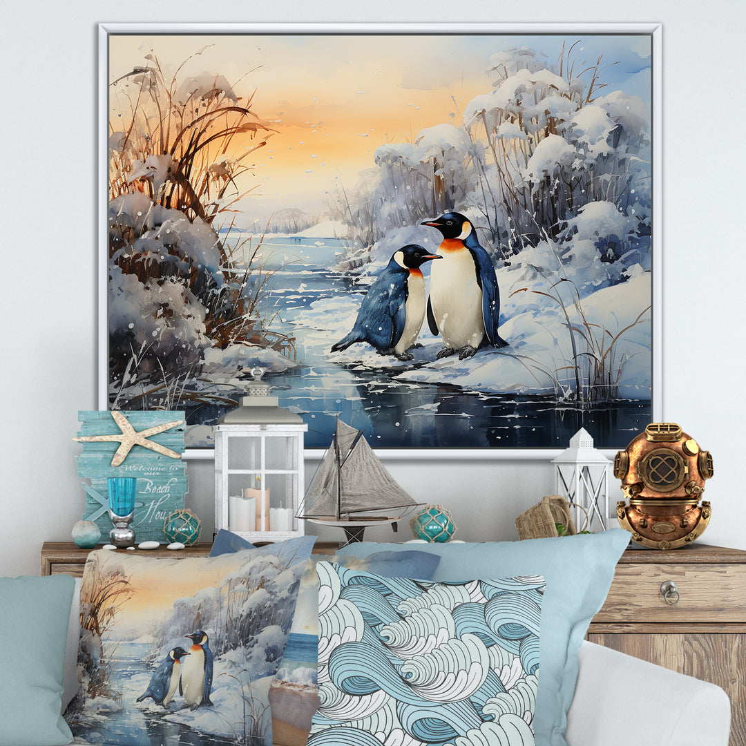 Penguins Winter Symphony - Penguin Framed Canvas Art