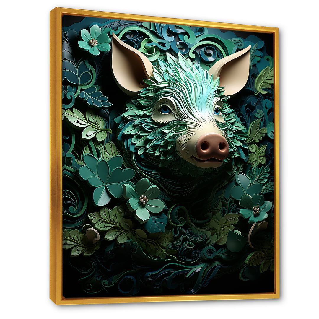 Emerald Flower Hog - Pig Living Room Wall Art