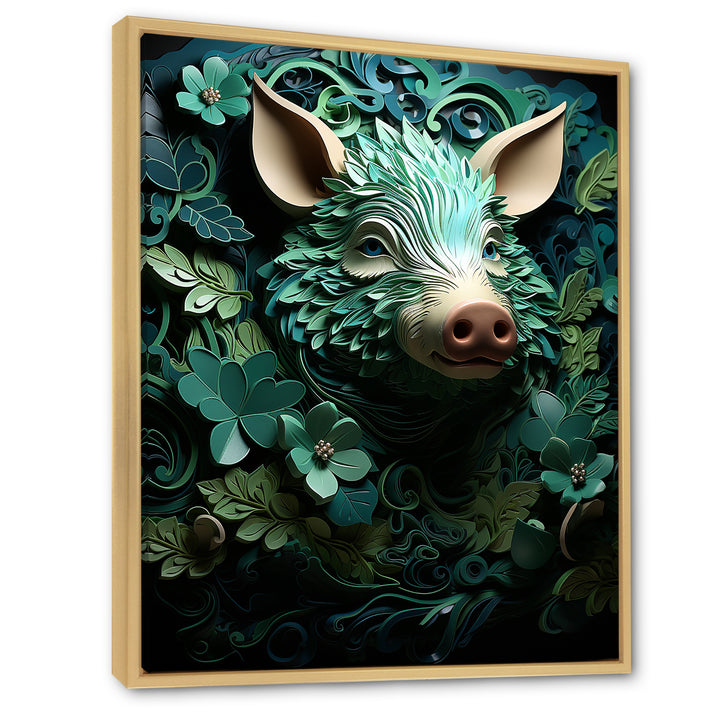 Emerald Flower Hog - Pig Living Room Wall Art