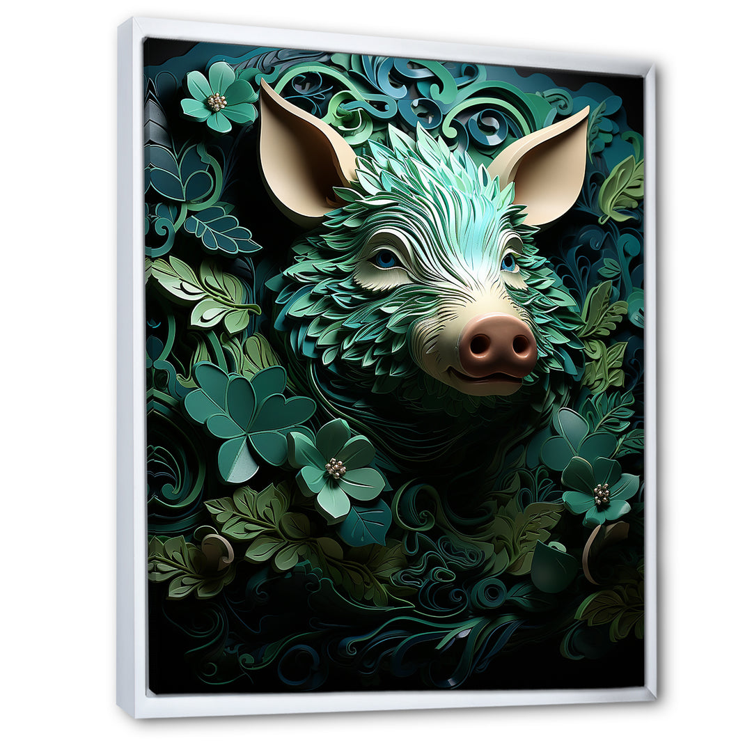 Emerald Flower Hog - Pig Living Room Wall Art