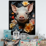 Curious Blooming Piglet - Pig Wall Decor