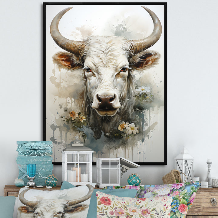 Forever Grazing Flower Cow Portrait - Cow Wall Art Prints