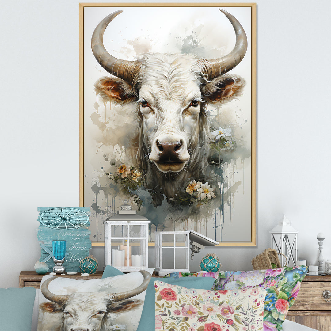 Forever Grazing Flower Cow Portrait - Cow Wall Art Prints