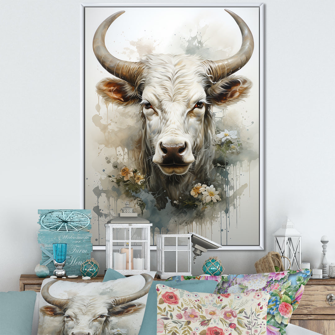 Forever Grazing Flower Cow Portrait - Cow Wall Art Prints