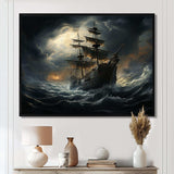 Pirate Ship At Stormy Seas - People Canvas Wall Art