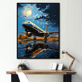 Futuristic Aircraft S Last Checks At Moonlight - Plane Canvas Wall Art