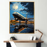 Futuristic Aircraft S Last Checks At Moonlight - Plane Canvas Wall Art