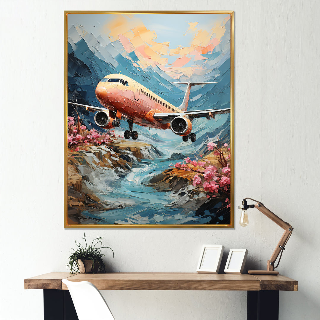 Impressionist Aerial Plane Mid Flight - Plane Canvas Wall Art