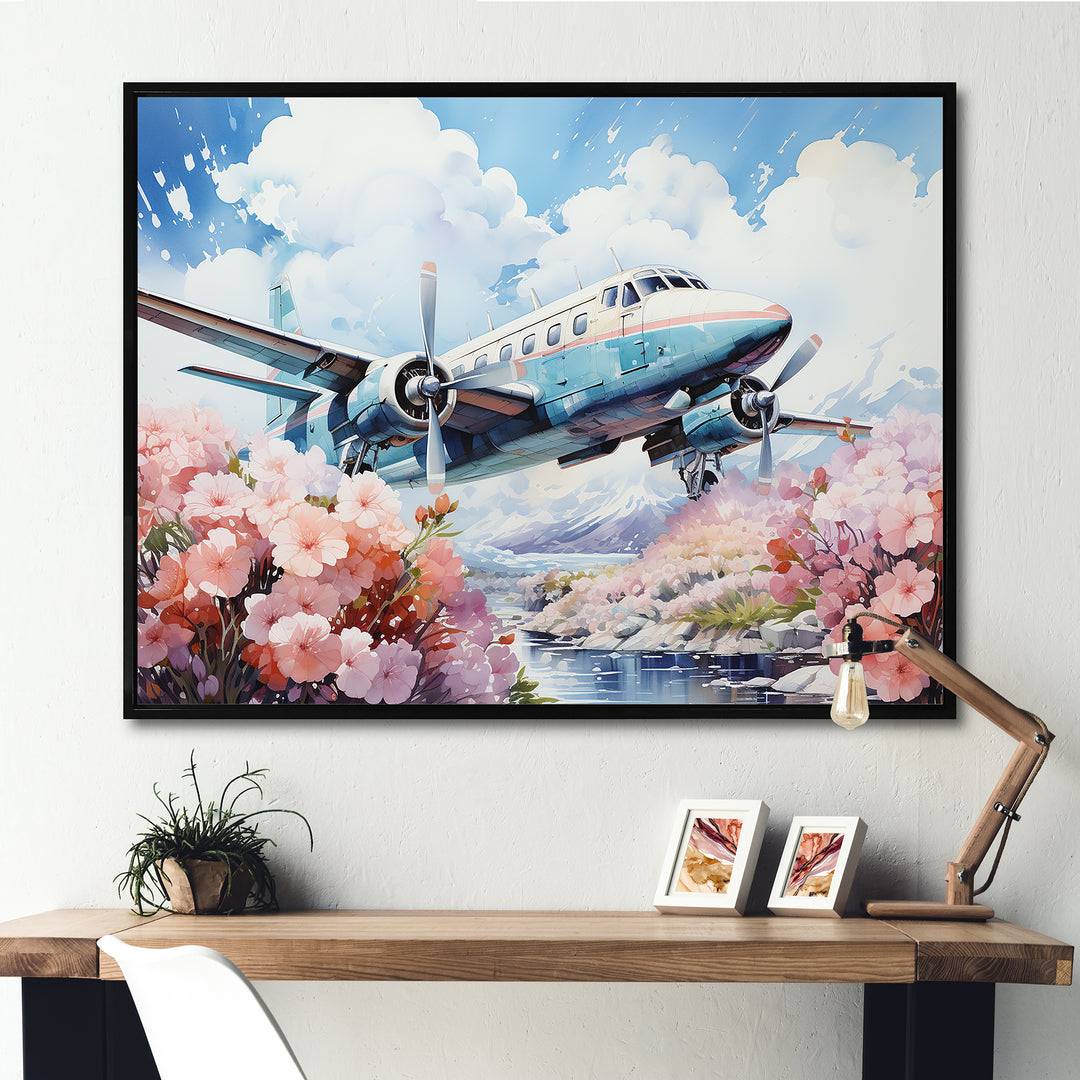 Floral Art Of Aviation - Plane Canvas Wall Art