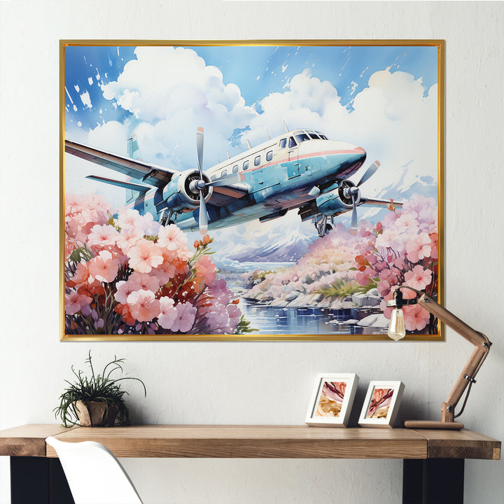 Floral Art Of Aviation - Plane Canvas Wall Art