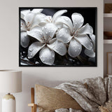 Plumeria Blooms In Stormy Grays - Floral Canvas Wall Art