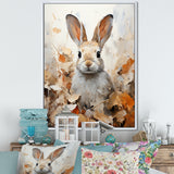 Bunny S Curious Foliage Charm - Beige Rabbit Wall Art